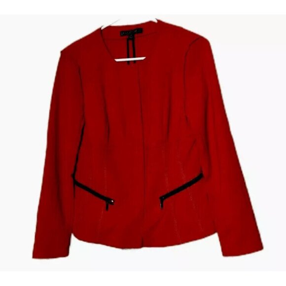 Lafayette 148 2 Blazer Jacket Zipper Front Red Zip Up Pockets Structured - Picture 1 of 10